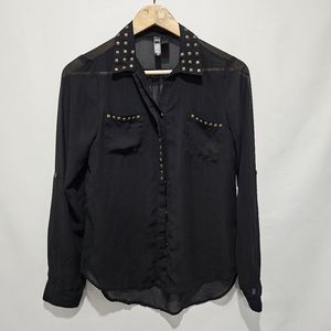 Black gold studded button down blouse Sz small